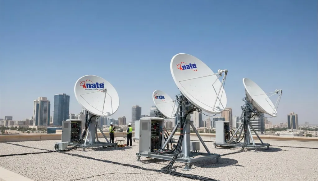 Nate industrial satellite equipment for remote Saudi construction camps